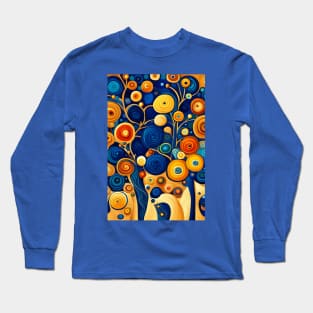 Blue and Gold Cute Abstract Flowers Still Life Painting Long Sleeve T-Shirt